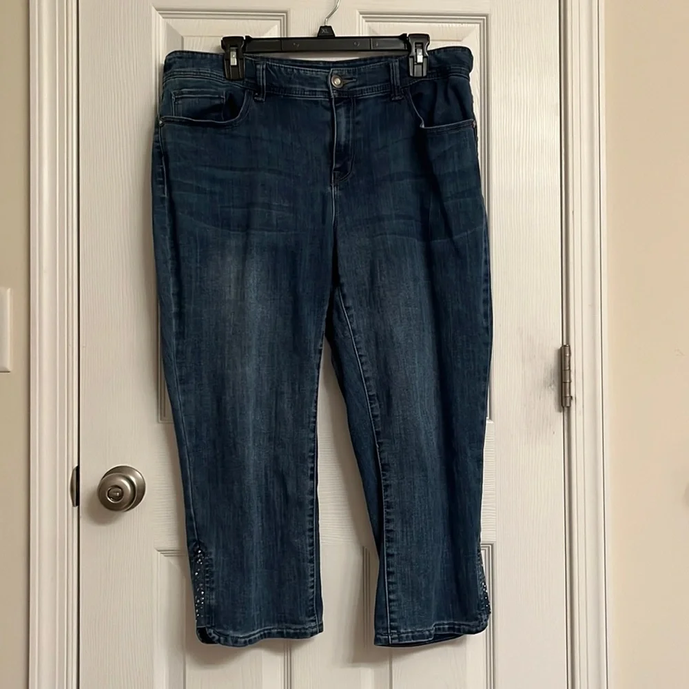 Secrets Collection David Vered Blue Capri Length Sequined Jeans Cotton-blend 12